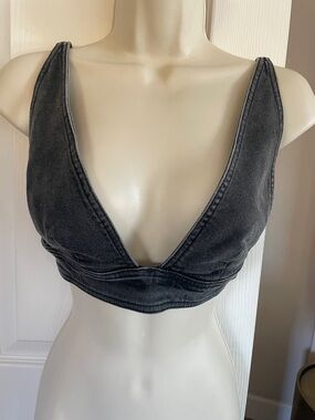 Washed Black Deep V Bralette Top #77